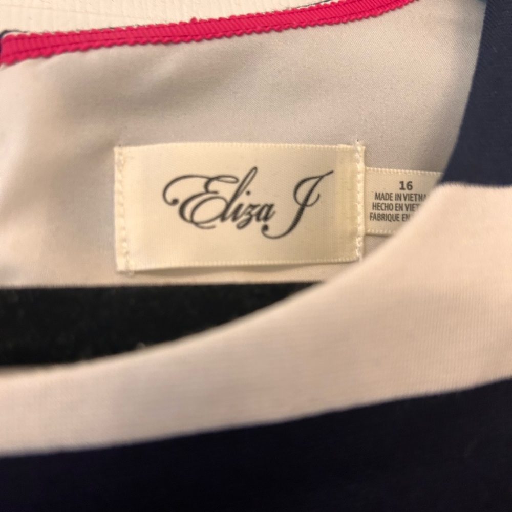 Eliza J Navy and White Striped Fit & Flare Dress - Picture 2 of 7